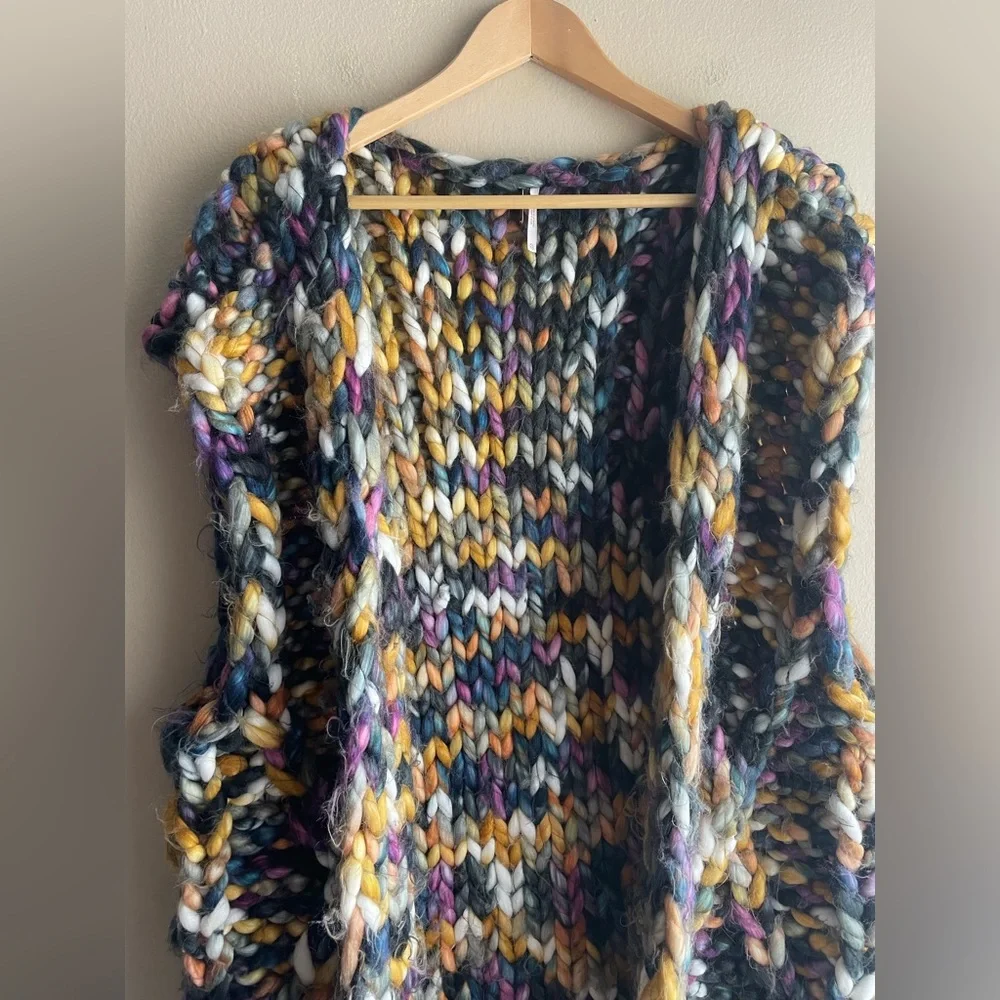 Free People Twilight Chunky Multi Colored Knit Heavyweight Vest Size XL - Picture 2 of 15
